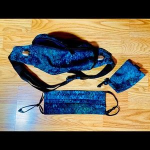 Pandemic Fanny Pack, Mask, Sanitizer Reptile blue